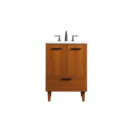 Elegant Lighting Baldwin 24" Free Standing Single Basin Vanity Set with Cabinet and Engineered Marble Vanity Top Teak