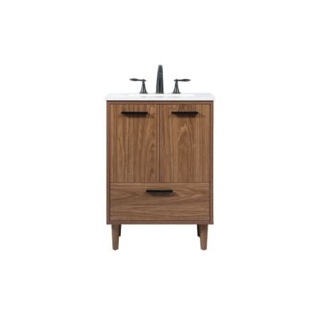 Elegant Lighting Baldwin 24" Free Standing Single Basin Vanity Set with Cabinet and Engineered Marble Vanity Top Walnut Brown