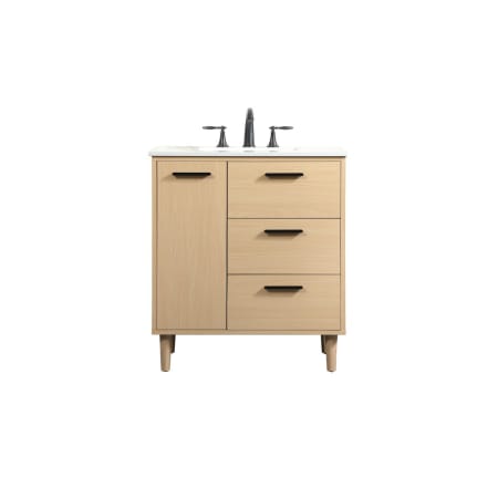 Elegant Lighting Baldwin 30" Free Standing Single Basin Vanity Set with Cabinet and Engineered Marble Vanity Top Maple