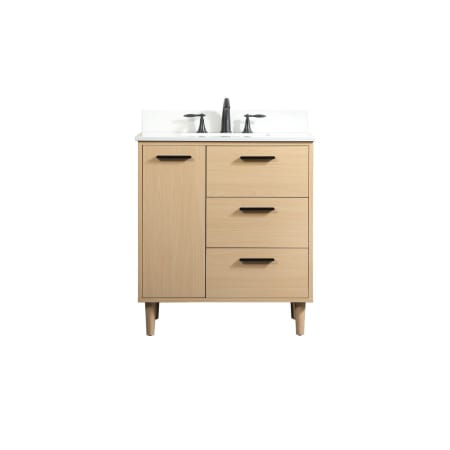 Elegant Lighting Baldwin 30" Free Standing Single Basin Vanity Set with Cabinet, Engineered Marble Vanity Top, and Backsplash Maple