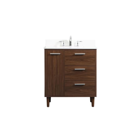 Elegant Lighting Baldwin 30" Free Standing Single Basin Vanity Set with Cabinet, Engineered Marble Vanity Top, and Backsplash Walnut