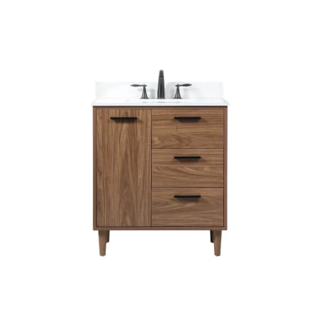 Elegant Lighting Baldwin 30" Free Standing Single Basin Vanity Set with Cabinet, Engineered Marble Vanity Top, and Backsplash Walnut Brown
