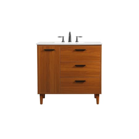 Elegant Lighting Baldwin 36" Free Standing Single Basin Vanity Set with Cabinet and Engineered Marble Vanity Top Teak