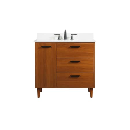 Elegant Lighting Baldwin 36" Free Standing Single Basin Vanity Set with Cabinet, Engineered Marble Vanity Top, and Backsplash Teak