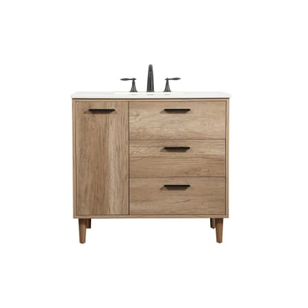 Elegant Lighting Baldwin 36" Free Standing Single Basin Vanity Set with Cabinet and Engineered Marble Vanity Top Natural Oak