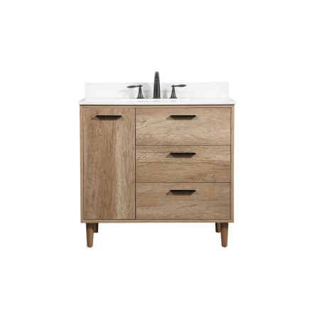 Elegant Lighting Baldwin 36" Free Standing Single Basin Vanity Set with Cabinet, Engineered Marble Vanity Top, and Backsplash Natural Oak
