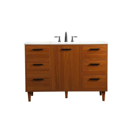Elegant Lighting Baldwin 48" Free Standing Single Basin Vanity Set with Cabinet and Engineered Marble Vanity Top Teak