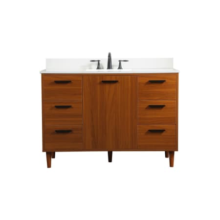 Elegant Lighting Baldwin 48" Free Standing Single Basin Vanity Set with Cabinet, Engineered Marble Vanity Top, and Backsplash Teak