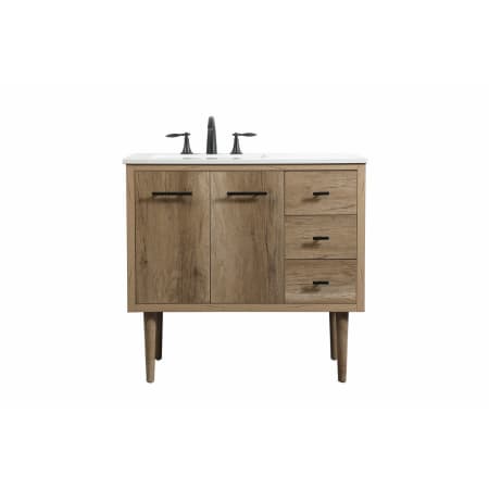 Elegant Lighting Cyrus 36" Free Standing, Wall Mounted Single Basin Vanity Set with Cabinet and Engineered Marble Vanity Top Natural Oak