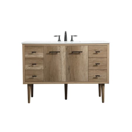 Elegant Lighting Cyrus 48" Free Standing, Wall Mounted Single Basin Vanity Set with Cabinet and Engineered Marble Vanity Top Natural Oak