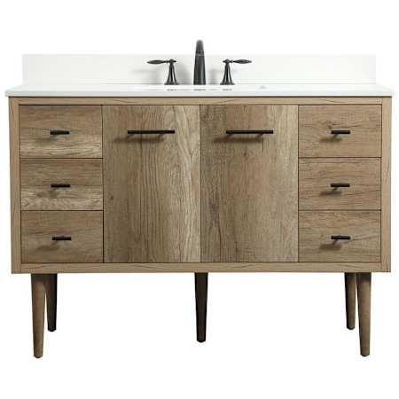 Elegant Lighting Cyrus 48" Free Standing Single Basin Vanity Set with Cabinet and Engineered Stone Vanity Top Natural Oak