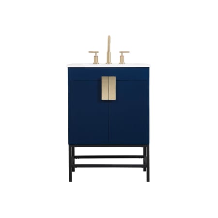 Elegant Lighting Eugene 24" Free Standing Single Basin Vanity Set with Cabinet and Engineered Marble Vanity Top Blue