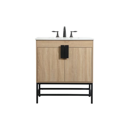 Elegant Lighting Eugene 30" Free Standing Single Basin Vanity Set with Cabinet and Engineered Marble Vanity Top Mango Wood