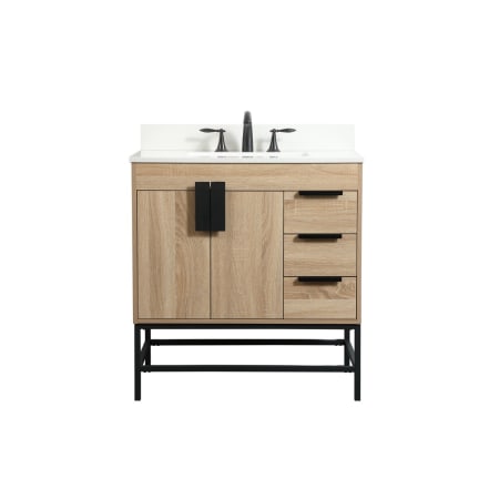 Elegant Lighting Eugene 32" Free Standing Single Basin Vanity Set with Cabinet, Engineered Marble Vanity Top, and Backsplash Mango Wood