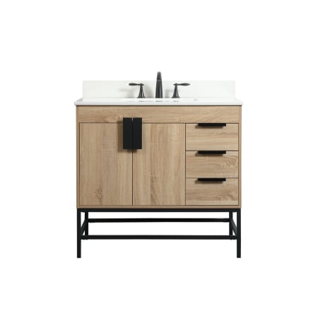 Elegant Lighting Eugene 36" Free Standing Single Basin Vanity Set with Cabinet, Engineered Marble Vanity Top, and Backsplash Mango Wood