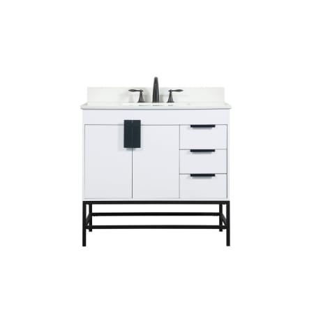 Elegant Lighting Eugene 36" Free Standing Single Basin Vanity Set with Cabinet, Engineered Marble Vanity Top, and Backsplash White