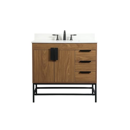 Elegant Lighting Eugene 36" Free Standing Single Basin Vanity Set with Cabinet, Engineered Marble Vanity Top, and Backsplash Walnut Brown
