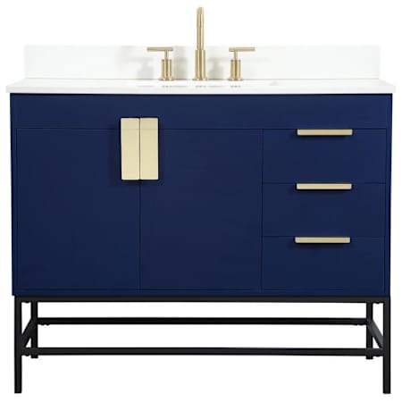 Elegant Lighting Eugene 42" Free Standing Single Basin Vanity Set with Cabinet and Engineered Stone Vanity Top Blue