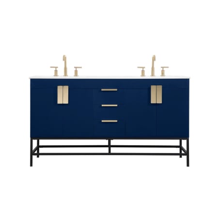 Elegant Lighting Eugene 60" Free Standing Double Basin Vanity Set with Cabinet and Engineered Marble Vanity Top Blue