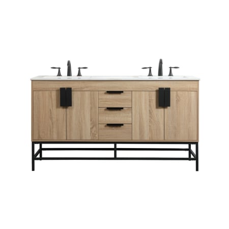 Elegant Lighting Eugene 60" Free Standing Double Basin Vanity Set with Cabinet and Engineered Marble Vanity Top Mango Wood