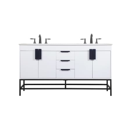 Elegant Lighting Eugene 60" Free Standing Double Basin Vanity Set with Cabinet and Engineered Marble Vanity Top White