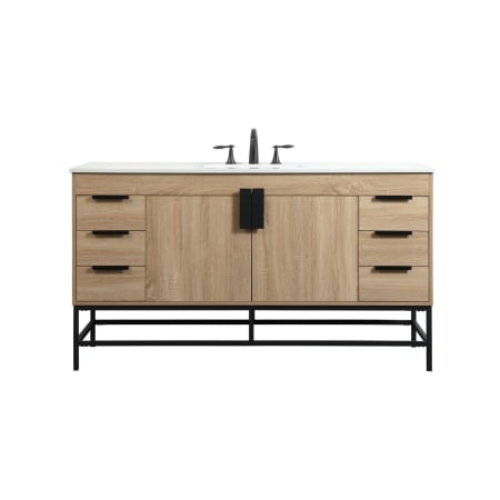 Elegant Lighting Eugene 60" Free Standing Single Basin Vanity Set with Cabinet and Engineered Marble Vanity Top Mango Wood