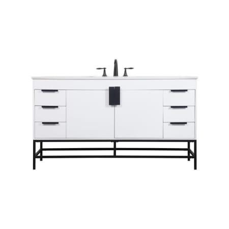 Elegant Lighting Eugene 60" Free Standing Single Basin Vanity Set with Cabinet and Engineered Marble Vanity Top White