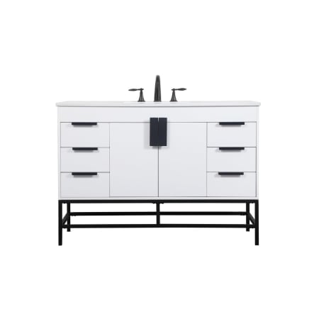Elegant Lighting Eugene 48" Free Standing Single Basin Vanity Set with Cabinet and Engineered Marble Vanity Top White