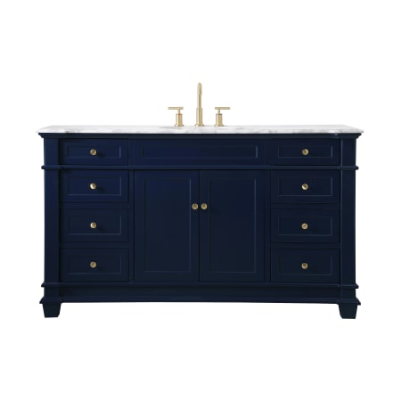 Elegant Lighting Wesley 60" Free Standing Single Basin Vanity Set with Cabinet and Marble Vanity Top Blue