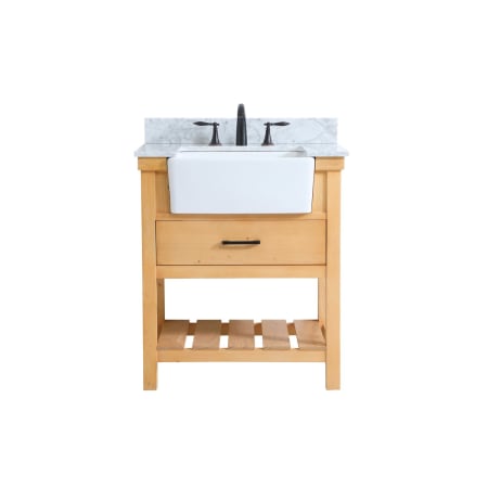 Elegant Lighting Clement 30" Free Standing Single Basin Vanity Set with Cabinet and Marble Vanity Top Natural Wood
