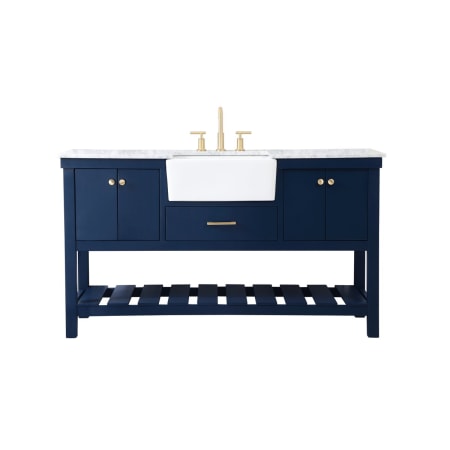 Elegant Lighting Clement 60" Free Standing Single Basin Vanity Set with Cabinet and Marble Vanity Top Blue