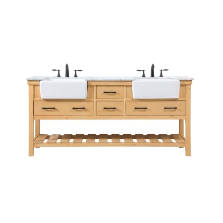 Elegant Lighting Clement 72" Free Standing Double Basin Vanity Set with Cabinet and Marble Vanity Top Natural Wood