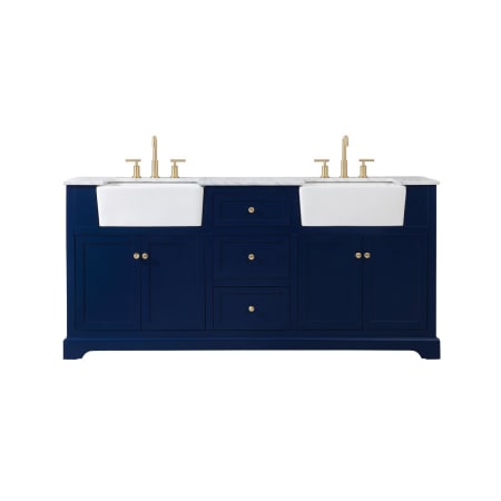 Elegant Lighting Franklin 72" Free Standing Double Basin Vanity Set with Cabinet and Marble Vanity Top Blue