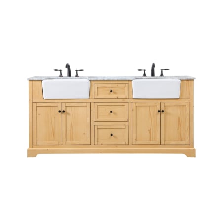 Elegant Lighting Franklin 72" Free Standing Double Basin Vanity Set with Cabinet and Marble Vanity Top Natural Wood