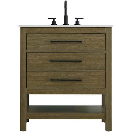 Elegant Lighting Karson 30" Free Standing Single Basin Vanity Set with Cabinet and Engineered Marble Vanity Top Chestnut Brown