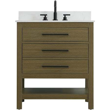 Elegant Lighting Karson 30" Free Standing Single Basin Vanity Set with Cabinet, Engineered Marble Vanity Top, and Backsplash Chestnut Brown