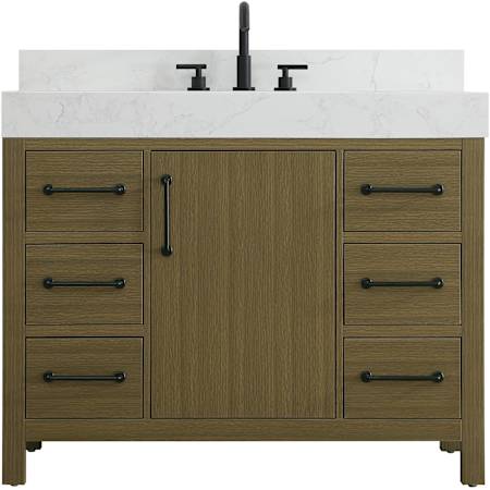 Elegant Lighting Nathan 42" Free Standing Single Basin Vanity Set with Cabinet, Engineered Marble Vanity Top, and Backsplash Chestnut Brown