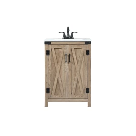 Elegant Lighting Grant 24" Free Standing Single Basin Vanity Set with Cabinet and Engineered Marble Vanity Top Natural Oak