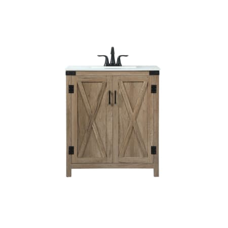 Elegant Lighting Grant 30" Free Standing Single Basin Vanity Set with Cabinet and Engineered Marble Vanity Top Natural Oak