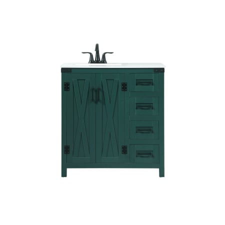 Elegant Lighting Grant 32" Free Standing Single Basin Vanity Set with Cabinet and Engineered Marble Vanity Top Green