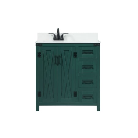 Elegant Lighting Grant 32" Free Standing Single Basin Vanity Set with Cabinet, Engineered Marble Vanity Top, and Backsplash Green