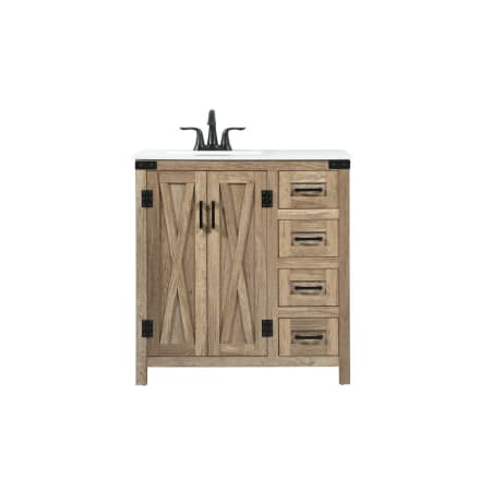 Elegant Lighting Grant 32" Free Standing Single Basin Vanity Set with Cabinet and Engineered Marble Vanity Top Natural Oak