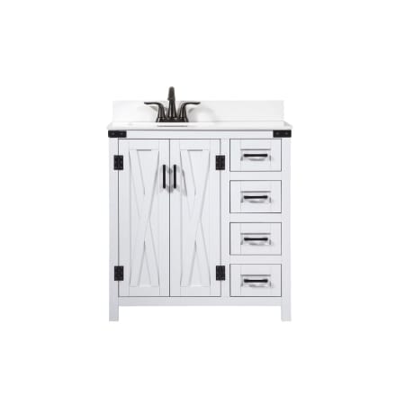 Elegant Lighting Grant 32" Free Standing Single Basin Vanity Set with Cabinet, Engineered Marble Vanity Top, and Backsplash White