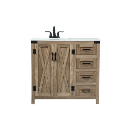Elegant Lighting Grant 36" Free Standing Single Basin Vanity Set with Cabinet and Engineered Marble Vanity Top Natural Wood