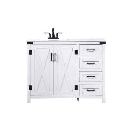 Elegant Lighting Grant 42" Free Standing Single Basin Vanity Set with Cabinet and Engineered Marble Vanity Top White