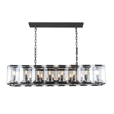 Elegant Lighting Monaco 16 Light 53" Wide Linear Style Chandelier with Emerald Cut Glass Panels Flat Black (Matte)