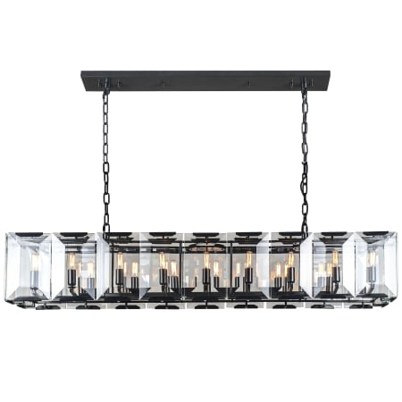 Elegant Lighting Monaco 18 Light 62" Linear Style Chandelier with Emerald Cut Glass Panels Flat Black (Matte)