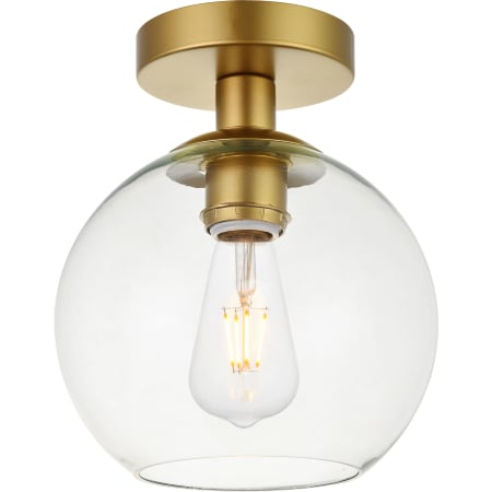 Elegant Lighting Baxter 8" Wide Semi-flush Globe Ceiling Fixture Brass / Clear