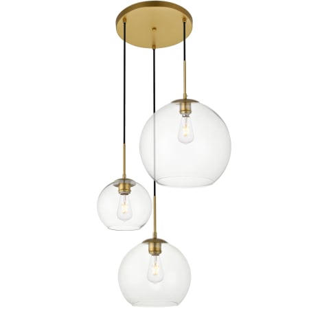 Elegant Lighting Baxter 3 Light 21" Wide Multi Light Pendant Brass / Clear