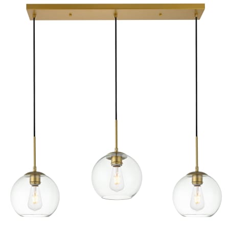 Elegant Lighting Baxter 3 Light 36" Wide Linear Pendant Brass / Clear